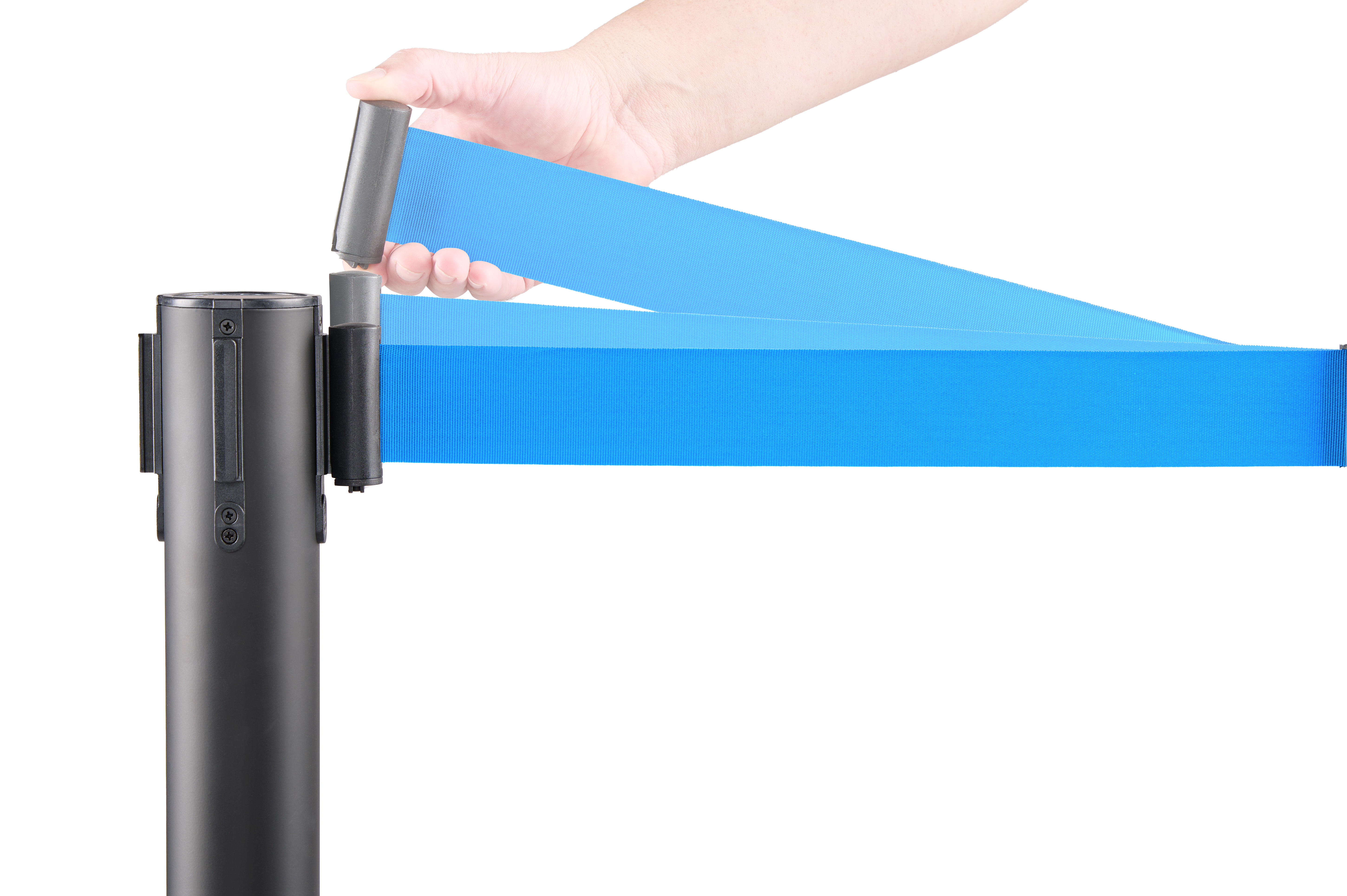 QueuePole.Economy 41.5" Black Stanchion Post with 6.5' Blue Retractable Belt - Image 4