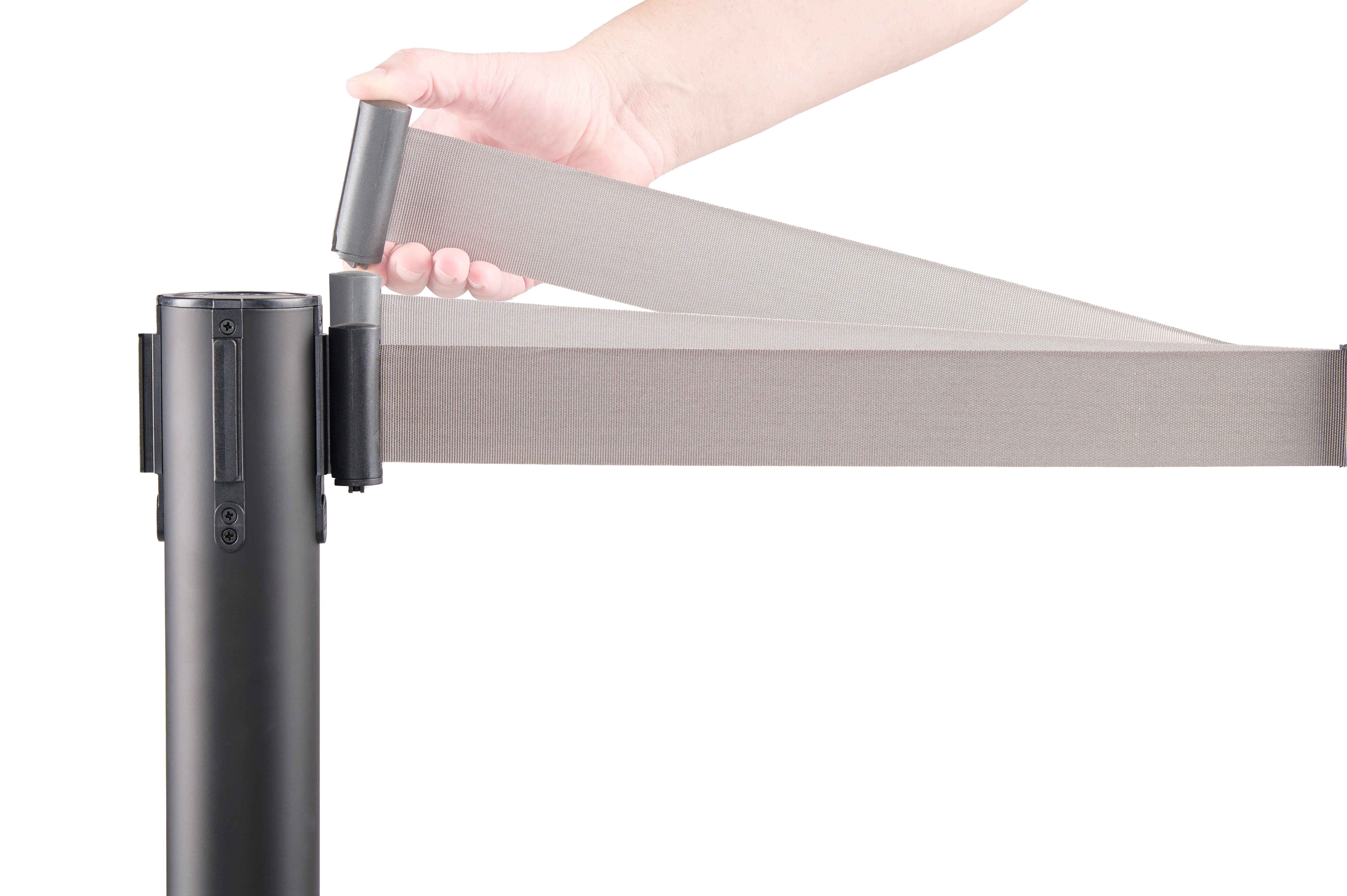 Behind Post Retractable Barrier Post - Black Economy Model | Displays2Go