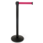 41.5-inch high pink belt crowd control stanchion with black finish