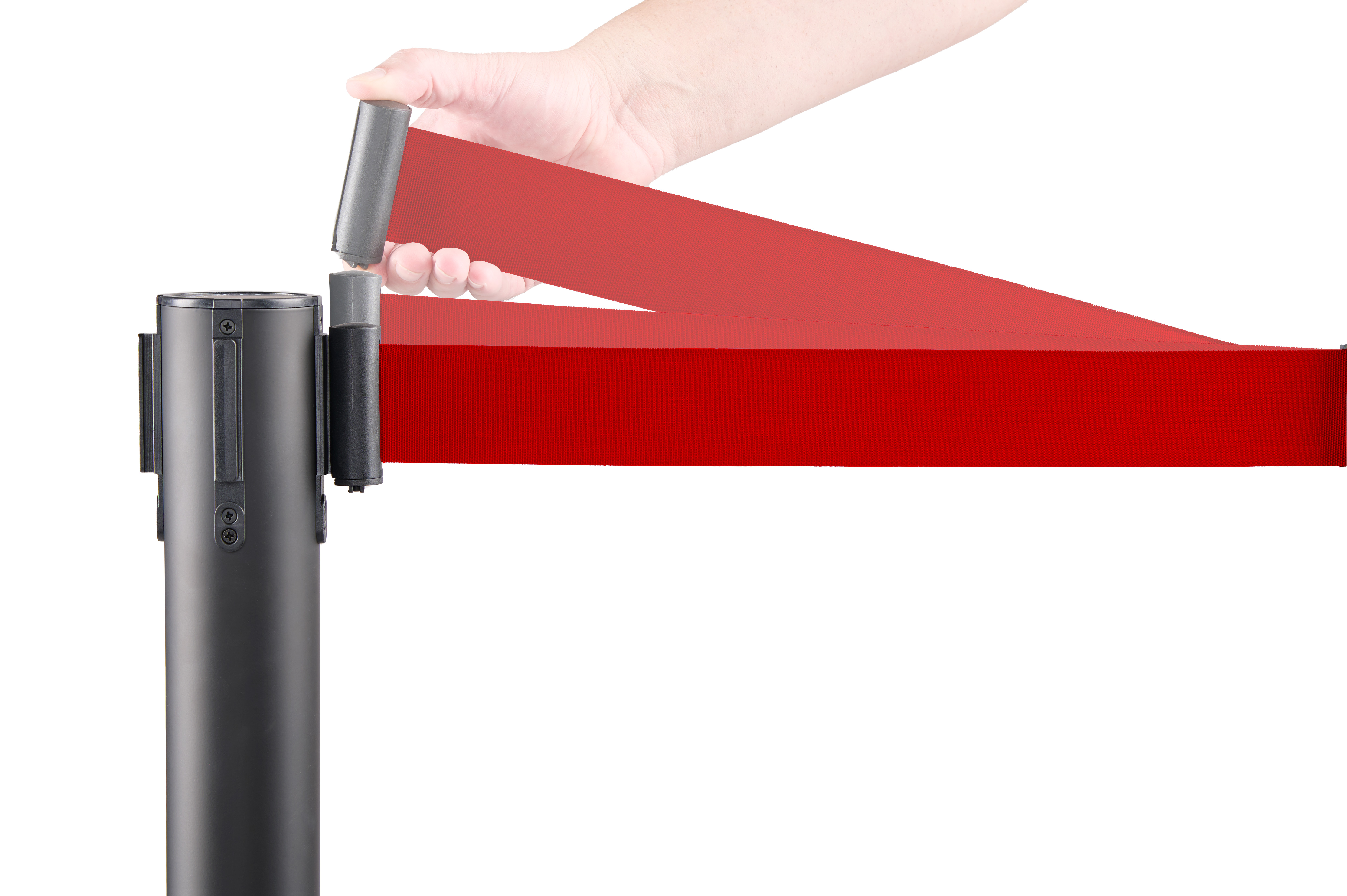 QueuePole.Economy 41.5" Black Stanchion Post with 6.5' Red Retractable Belt - Image 5