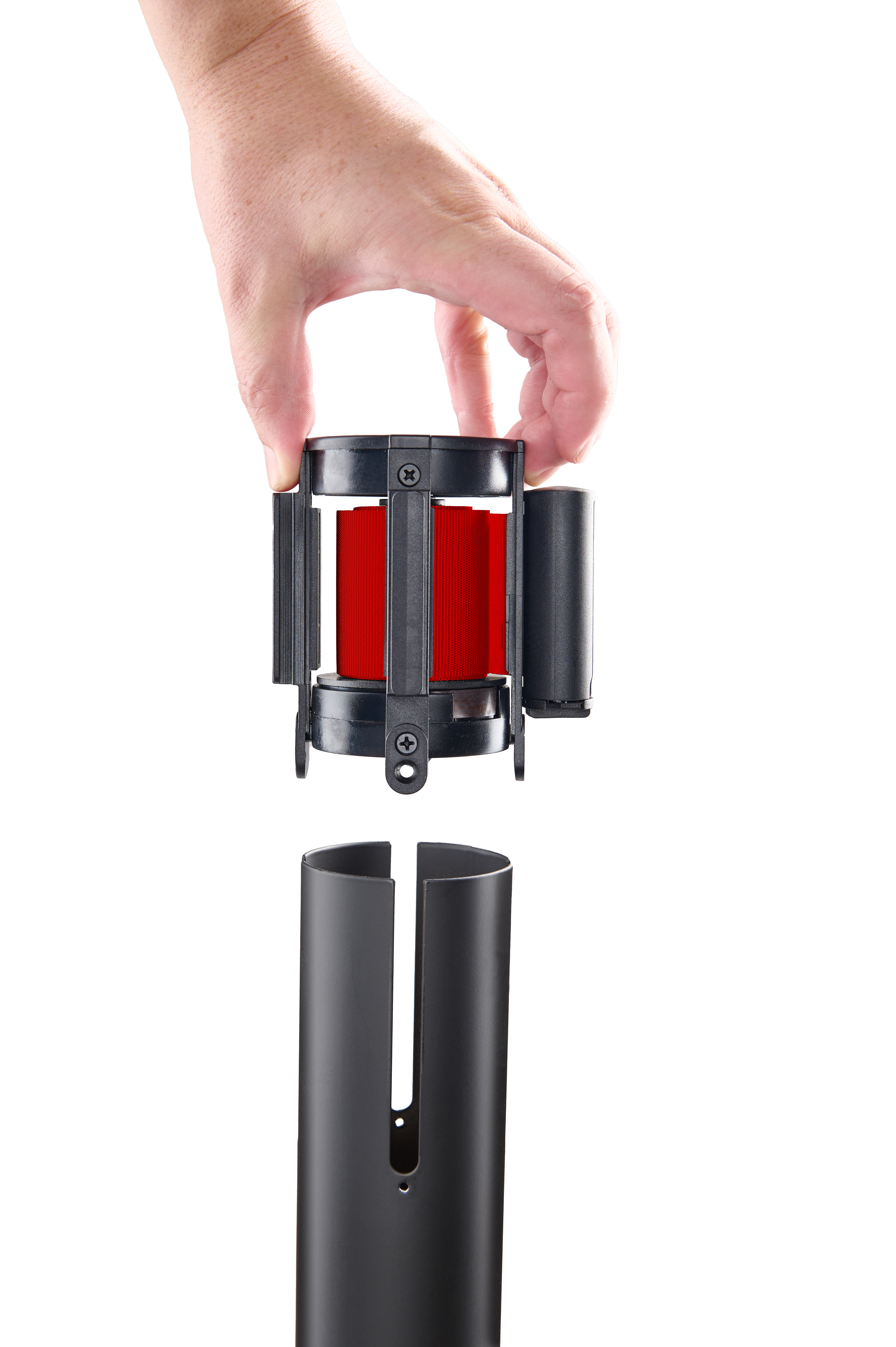 QueuePole.Economy 41.5" Black Stanchion Post with 6.5' Red Retractable Belt - Image 3