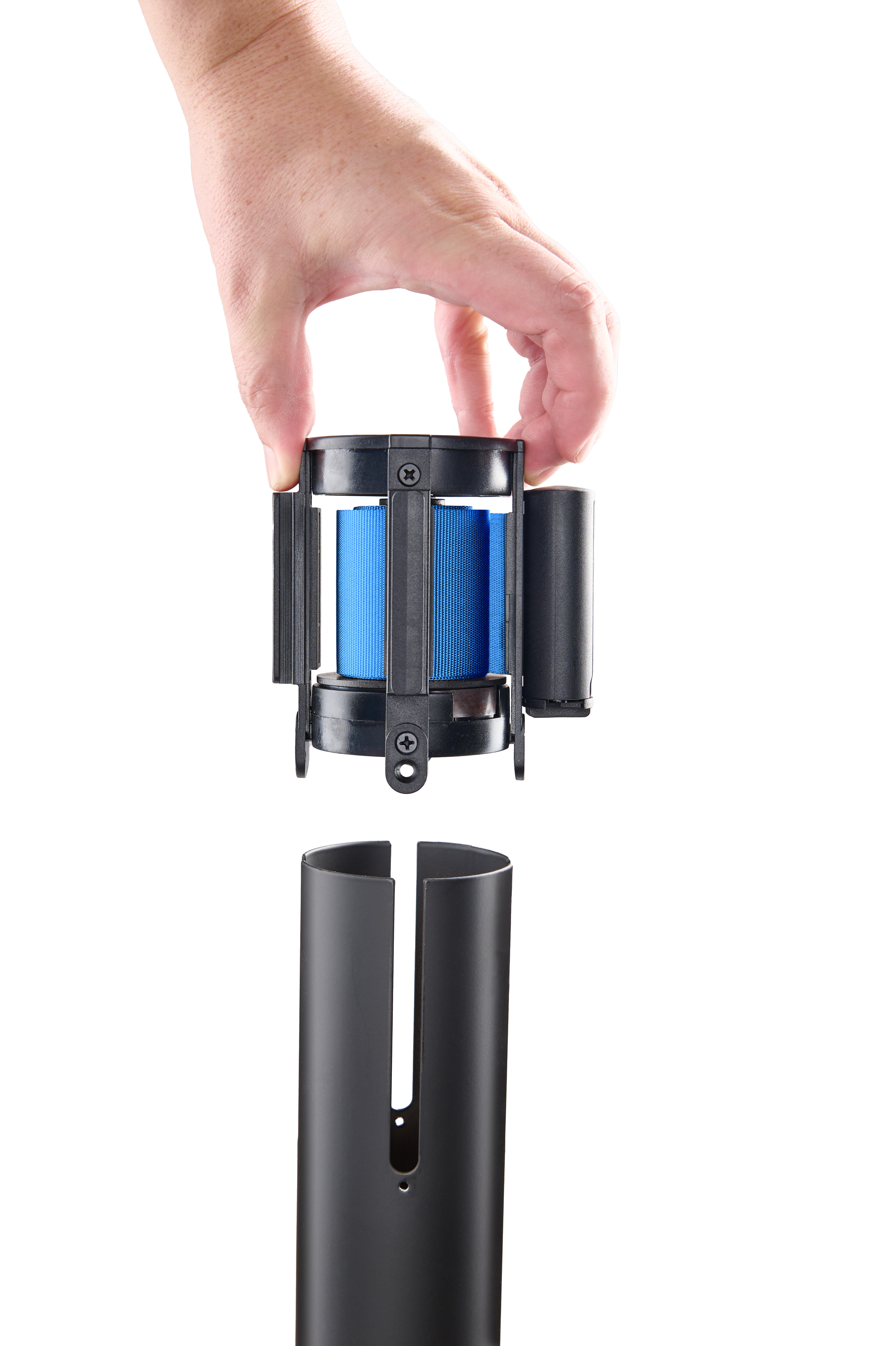 QueuePole.Value 36" Black Stanchion Post with 6.5' Blue Retractable Belt - Image 2