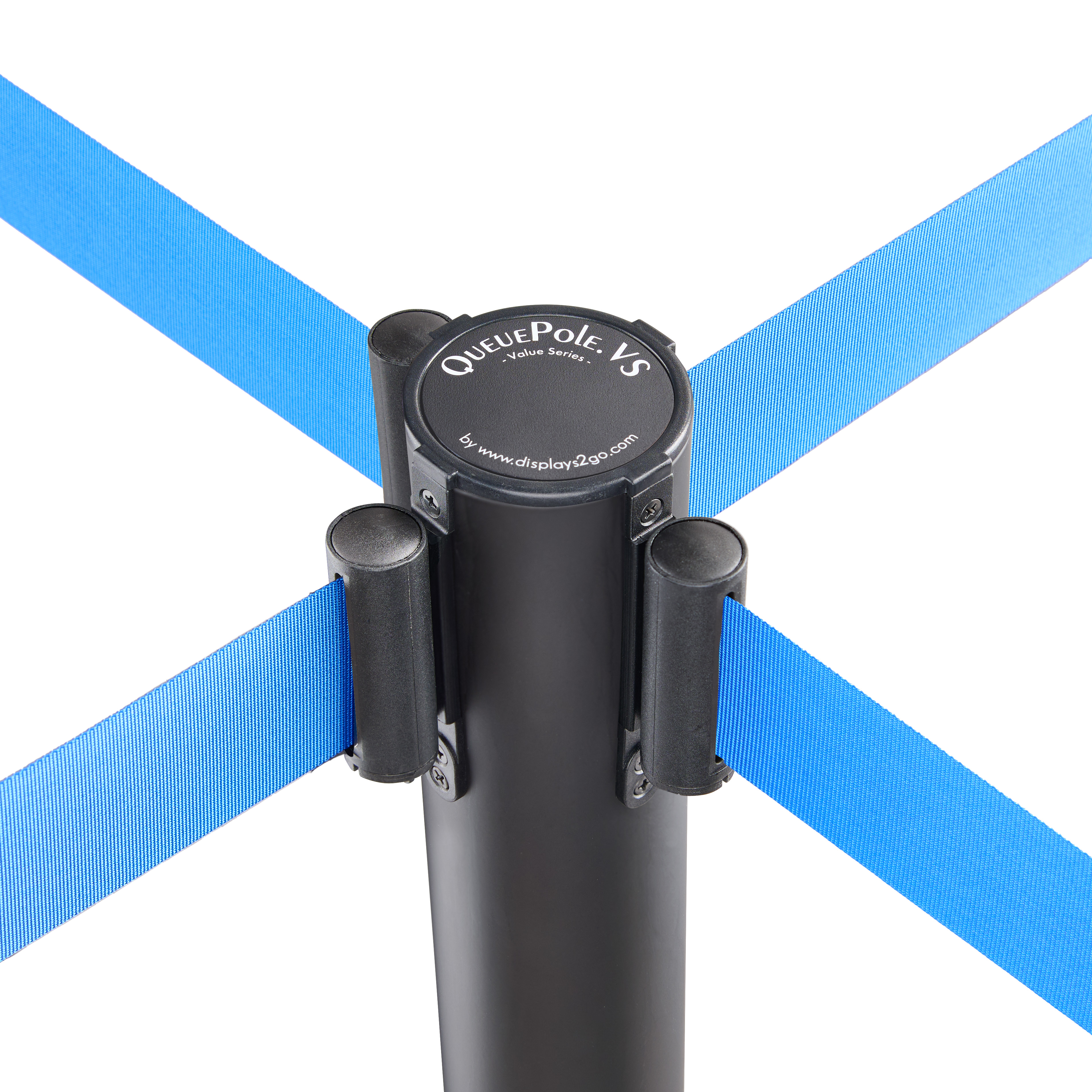 QueuePole.Value 36" Black Stanchion Post with 6.5' Blue Retractable Belt - Image 3