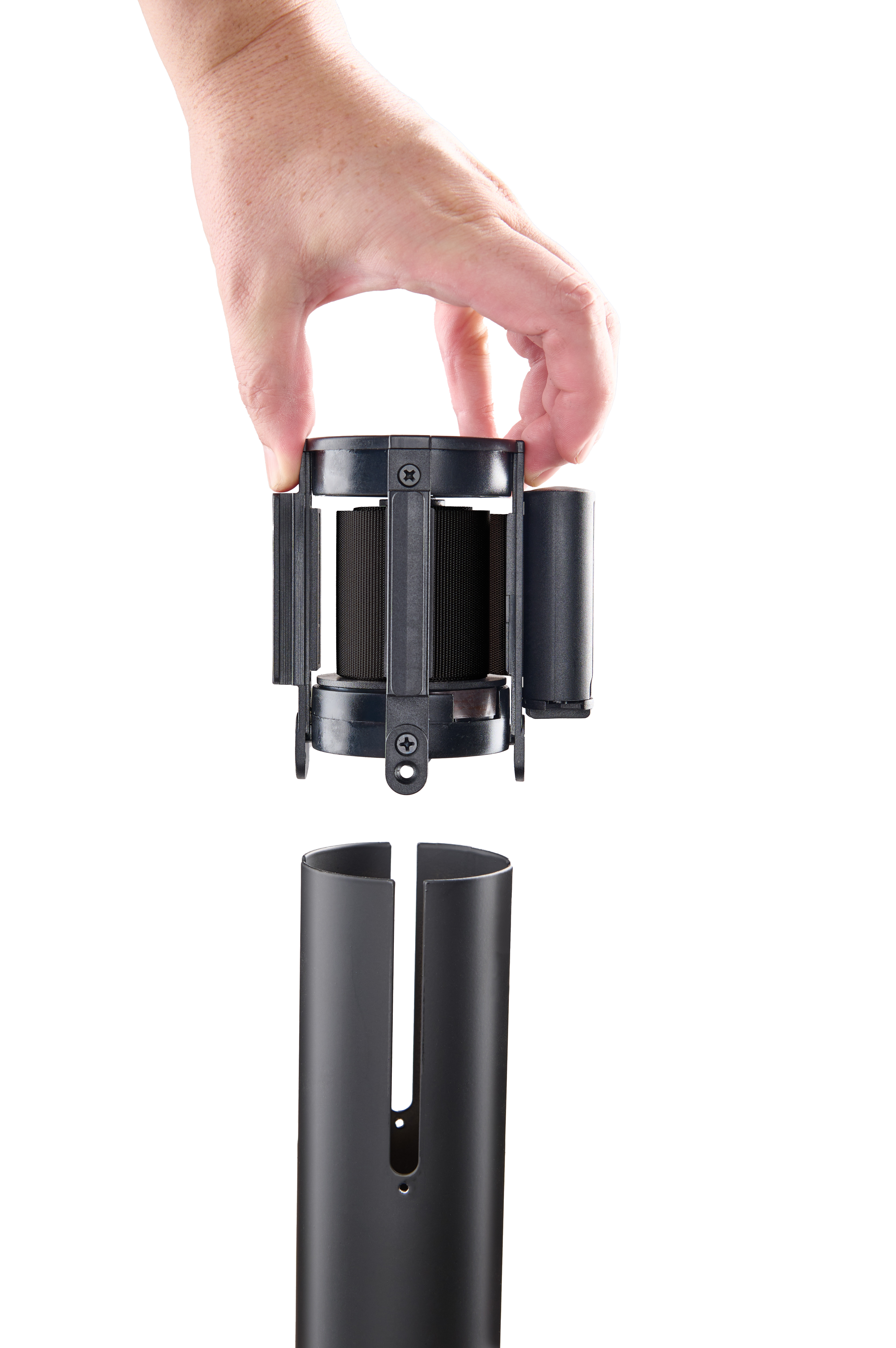 QueuePole.Value 36" Black Stanchion Post with 6.5' Black Retractable Belt - Image 3