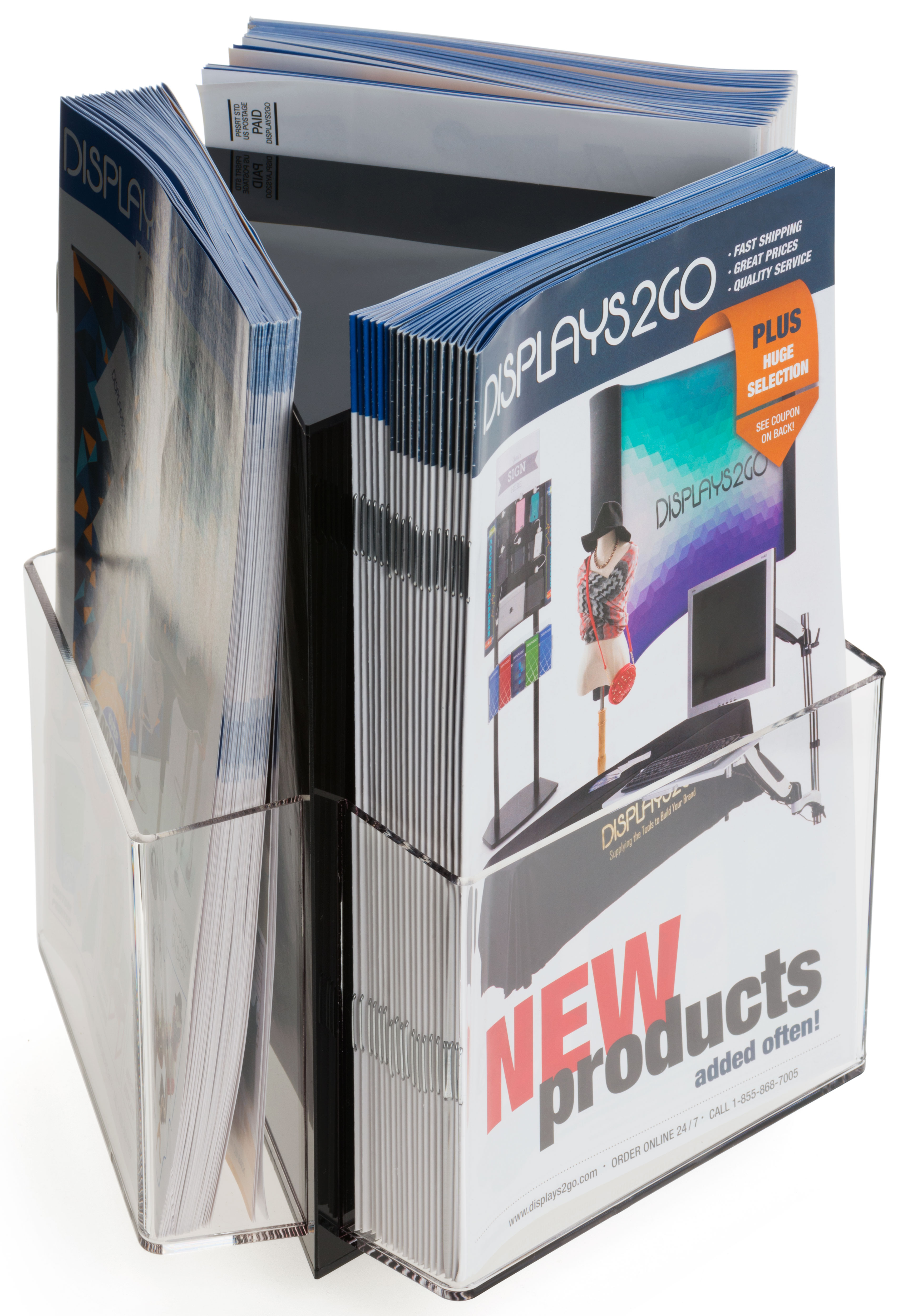 Publication Display Spinning 3 Pocket Publication Display | Black & Clear Acrylic | Displays2Go