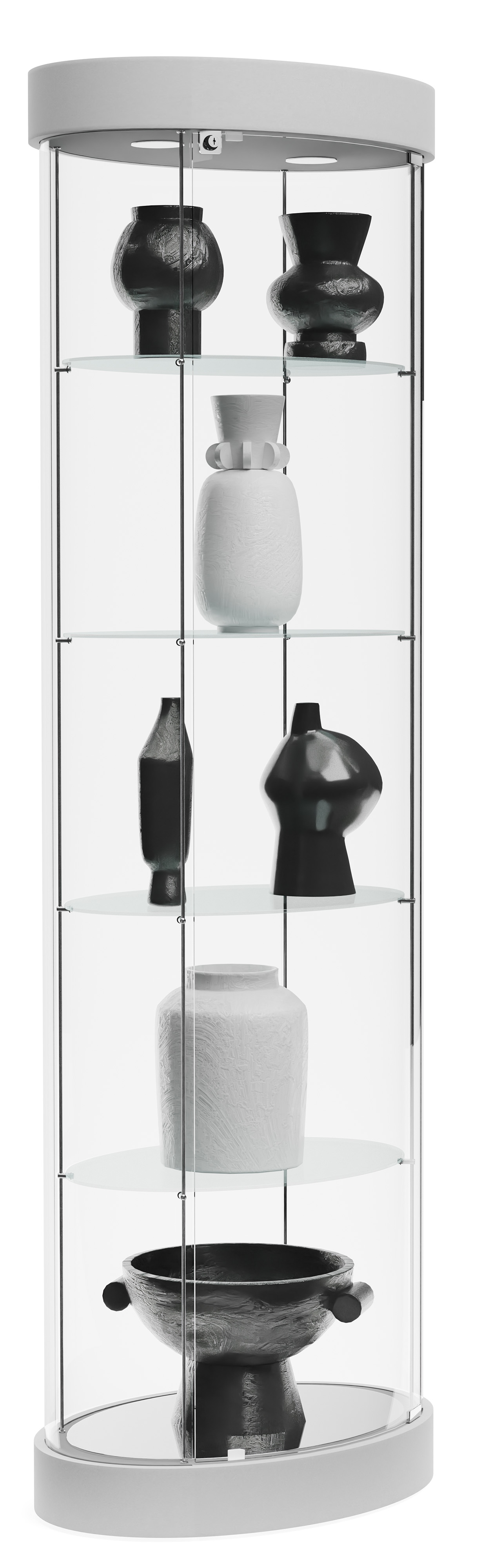 25 Glass Display Case w/ Top Lights, Wheels, Adjustable Shelves, Locking -  Silver