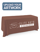 This brown single sided custom table throw features an imprinting area of 64 inches by 20 inches