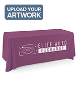 This purple single sided custom table throw is 6 ft. of polyester material