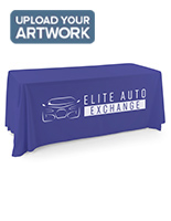 This royal blue single sided custom table throw features a durable polyester material