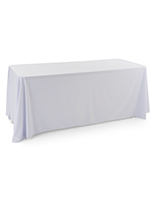 White polyester table cover with draping display 