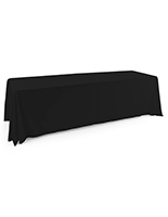 Black polyester table cover with overlock stitching