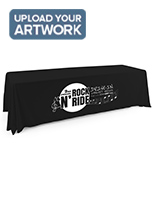 This black single sided custom table throw offers personalized white imprinting
