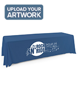 This navy blue single sided custom table throw offers an iron-safe material