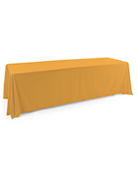 Golden polyester table cover with a stylish draping display