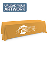 This gold single sided custom table throw features 8 ft. of polyester material