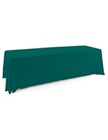 Green polyester table cover with overlock stitching