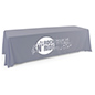 This gray single sided custom table throw features machine washable fabric