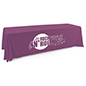 This purple single sided custom table throw features iron-safe fabric