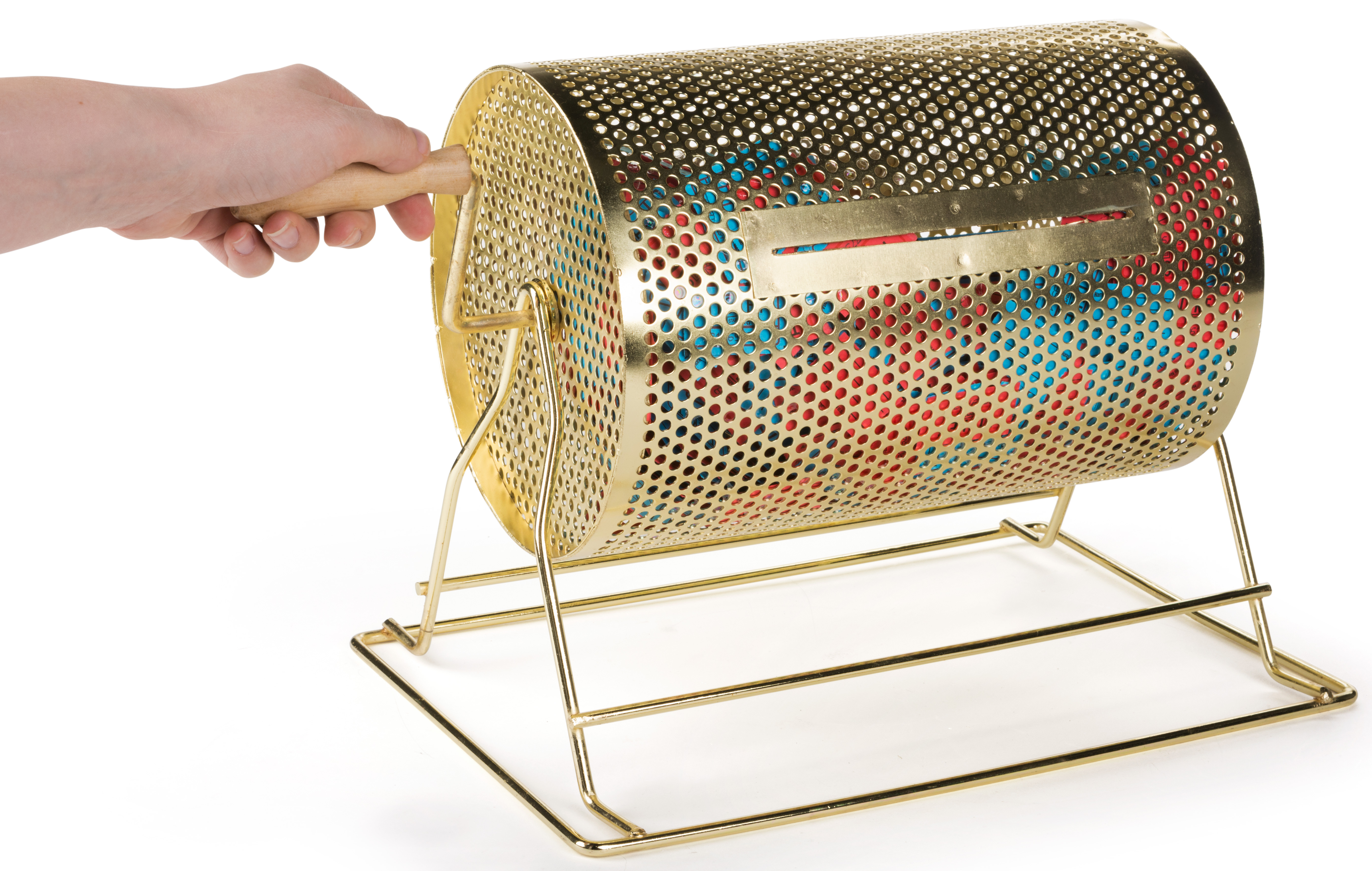Brass Raffle Ticket Tumbler| Spinning Drum with Handle | Displays2Go