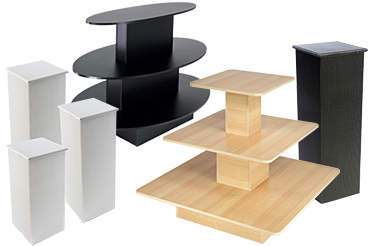 Retail display tables and pedestals