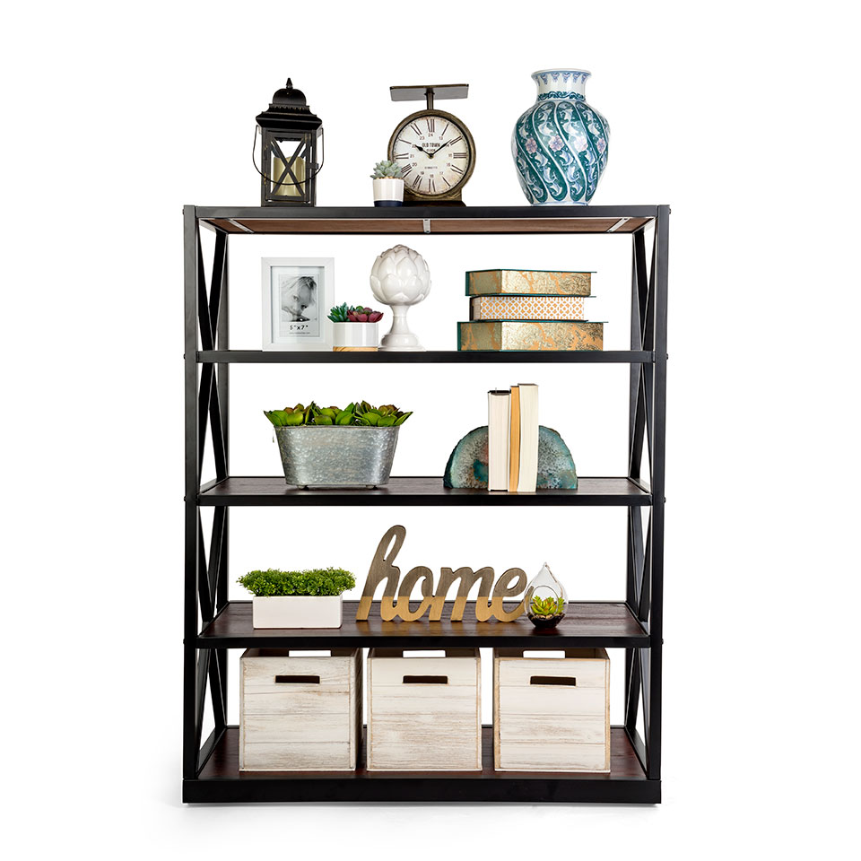 retail shelving brown with metal frame
