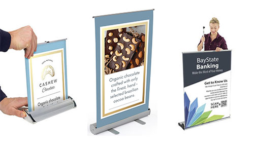 Group of banner stands for trade show applications