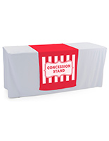 Red printed table runner with flame retardant fabric