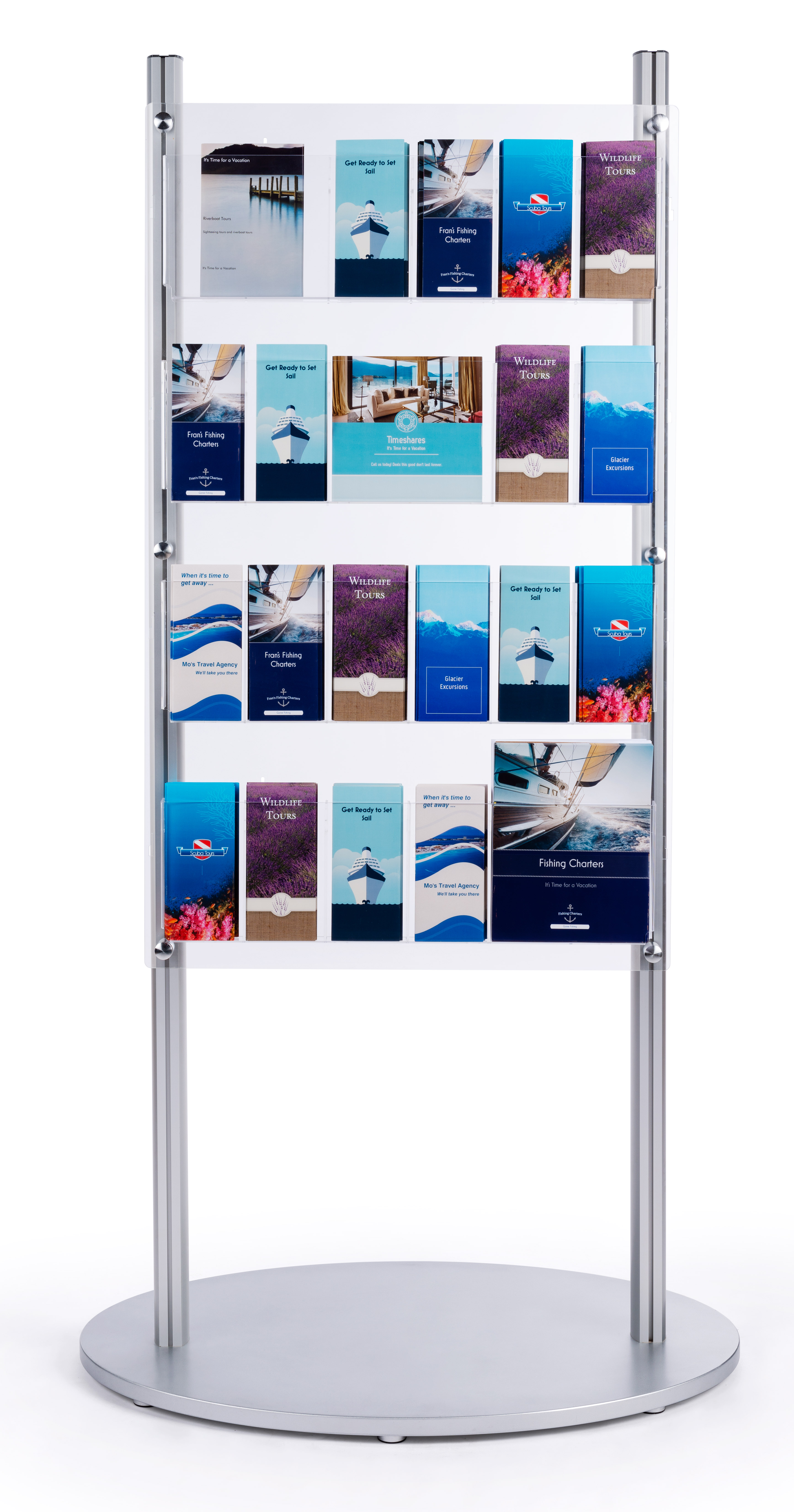 Adjustable 4-Tier Floor Magazine Stand | 24 Brochure Pockets | Displays2Go