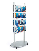 4-Tiered Literature Floor Stand, 4"/8.5"w, 24/48 Pockets, Double Sided - Silver