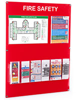 Acrylic mounted fire safety information station with sign holder for evacuation plan