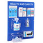 Mounted acrylic health and safety wall board with brochures and sign holder