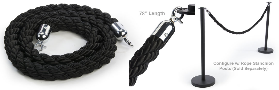 Braided Stanchion Rope with Chrome Hooks