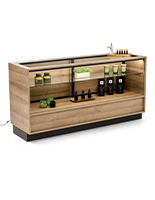 Wooden display showcase with glass top