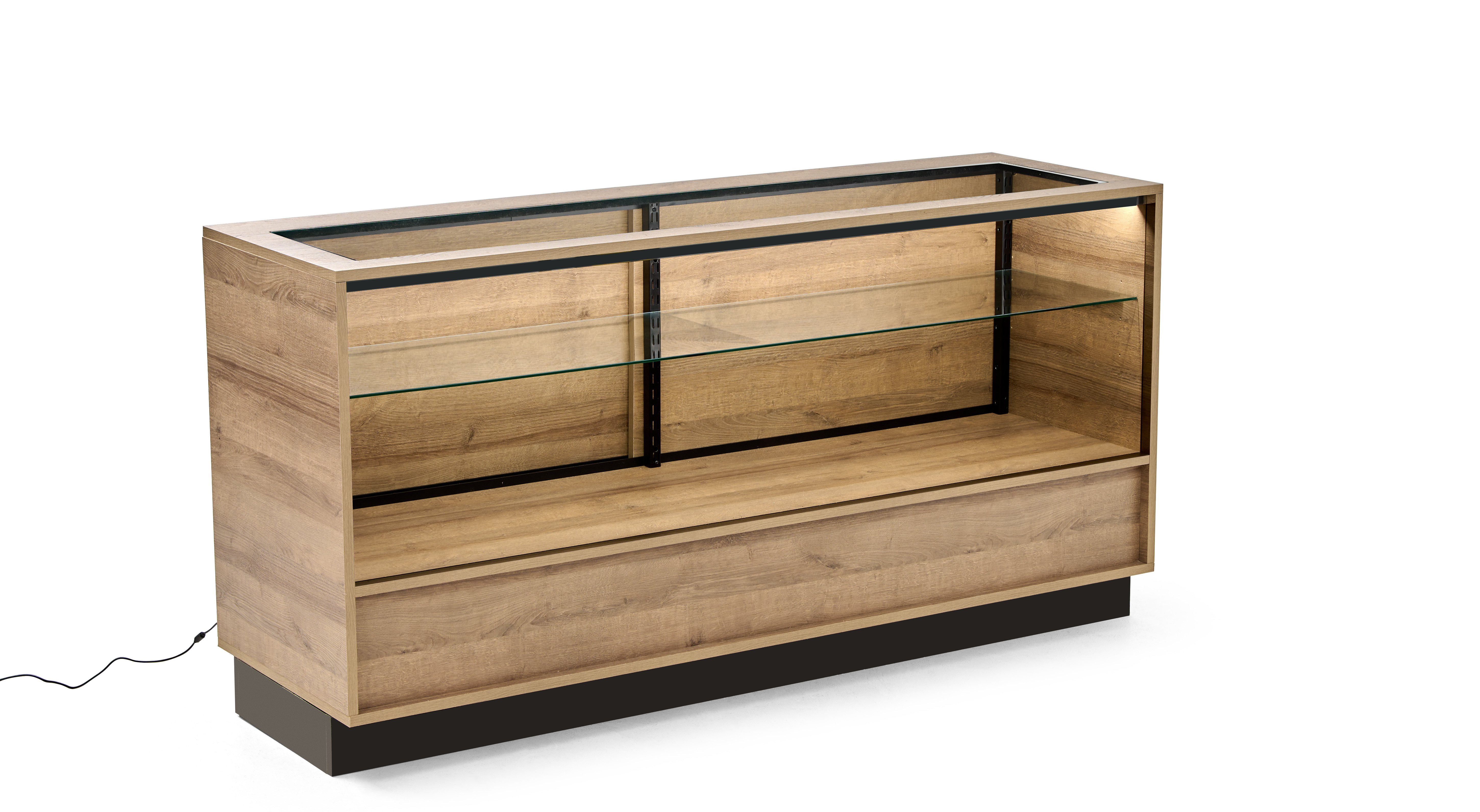72" Wooden Display Showcase w/Locking Door, Adjustable Shelf and LED Lights - Image 2