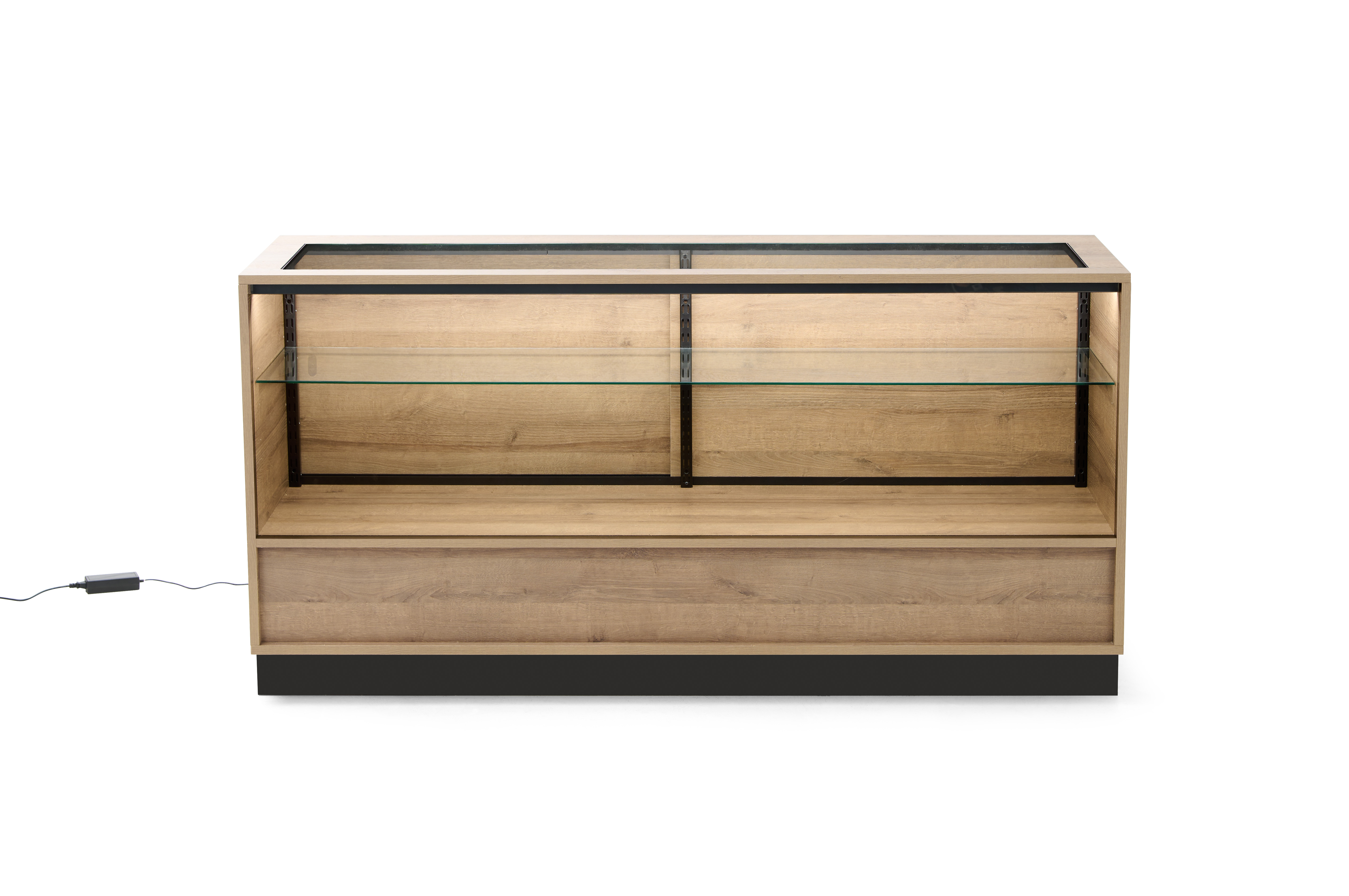 72" Wooden Display Showcase w/Locking Door, Adjustable Shelf and LED Lights - Image 4