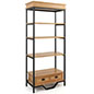 Multi tiered french industrial bookshelf etagere with natural oak finish 