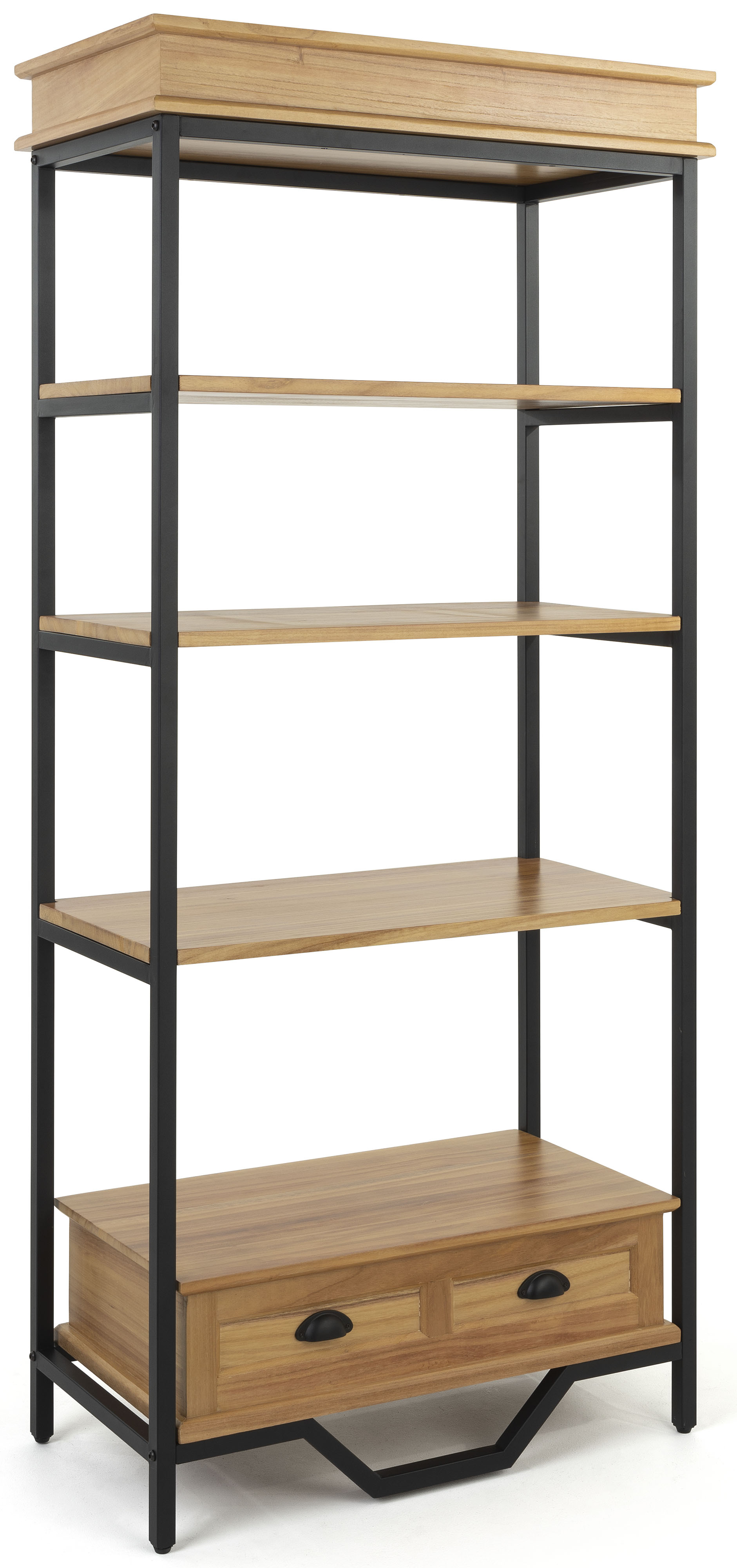 FABULAXE Industrial 67.5 in. Brown Wood and Metal 5-Shelf Etagere
