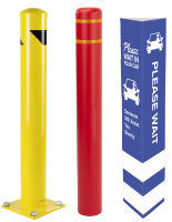 Safety bollards and sleeves for parking lots