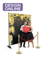 Red rope stanchion event backdrop with custom media wall