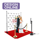 Step and repeat selfie station with red carpet and custom printed vinyl banner