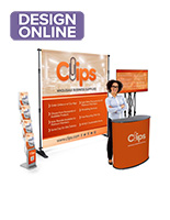 Step and repeat banner trade show package with monitor stand