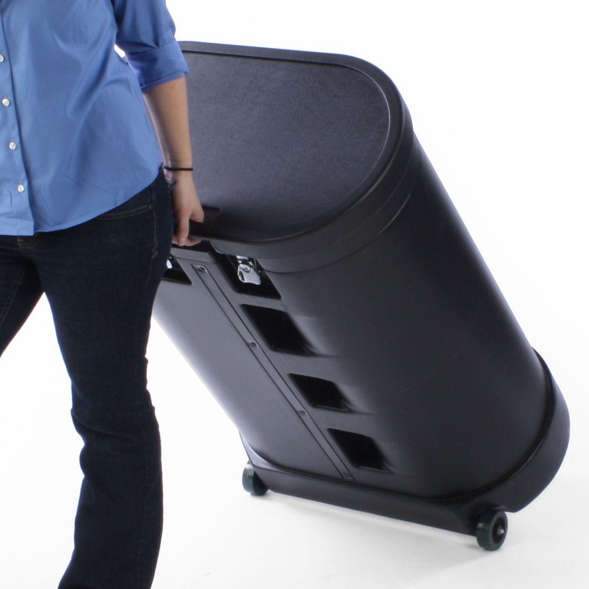 Oval Trade Show Case with Twist Latches & Wheels - Black - Image 2