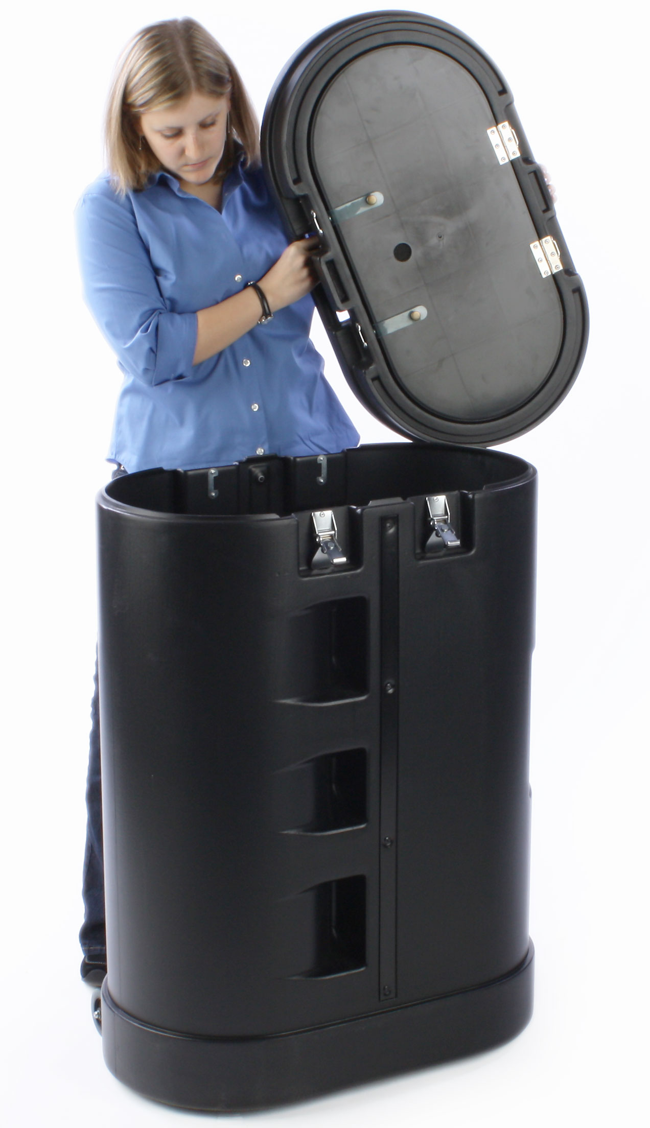 Oval Trade Show Case with Twist Latches & Wheels - Black - Image 3