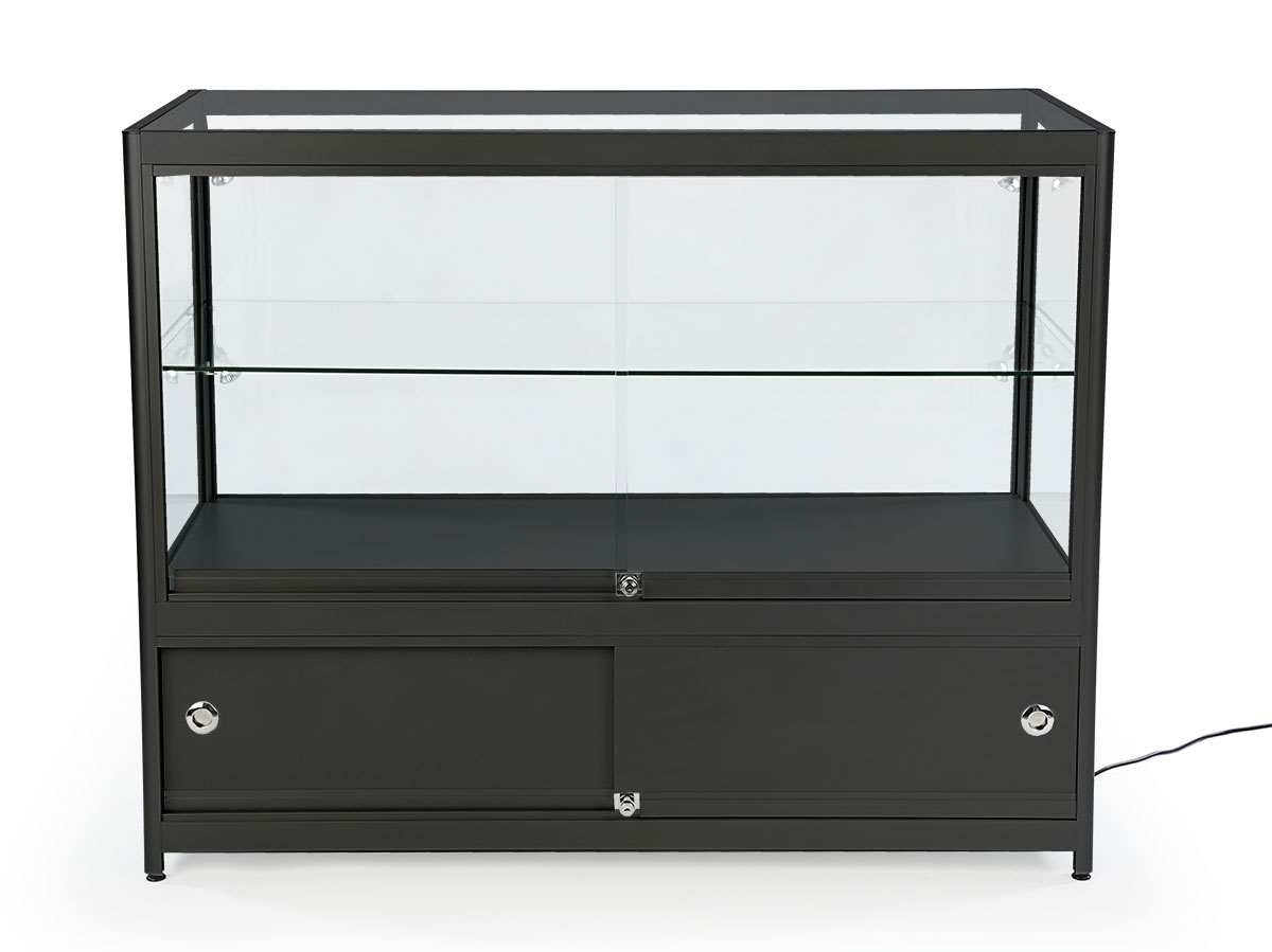 48" Retail Display Case w/Cabinet, LED Side Lights, Slide Doors, Unassembled - Black - Image 3