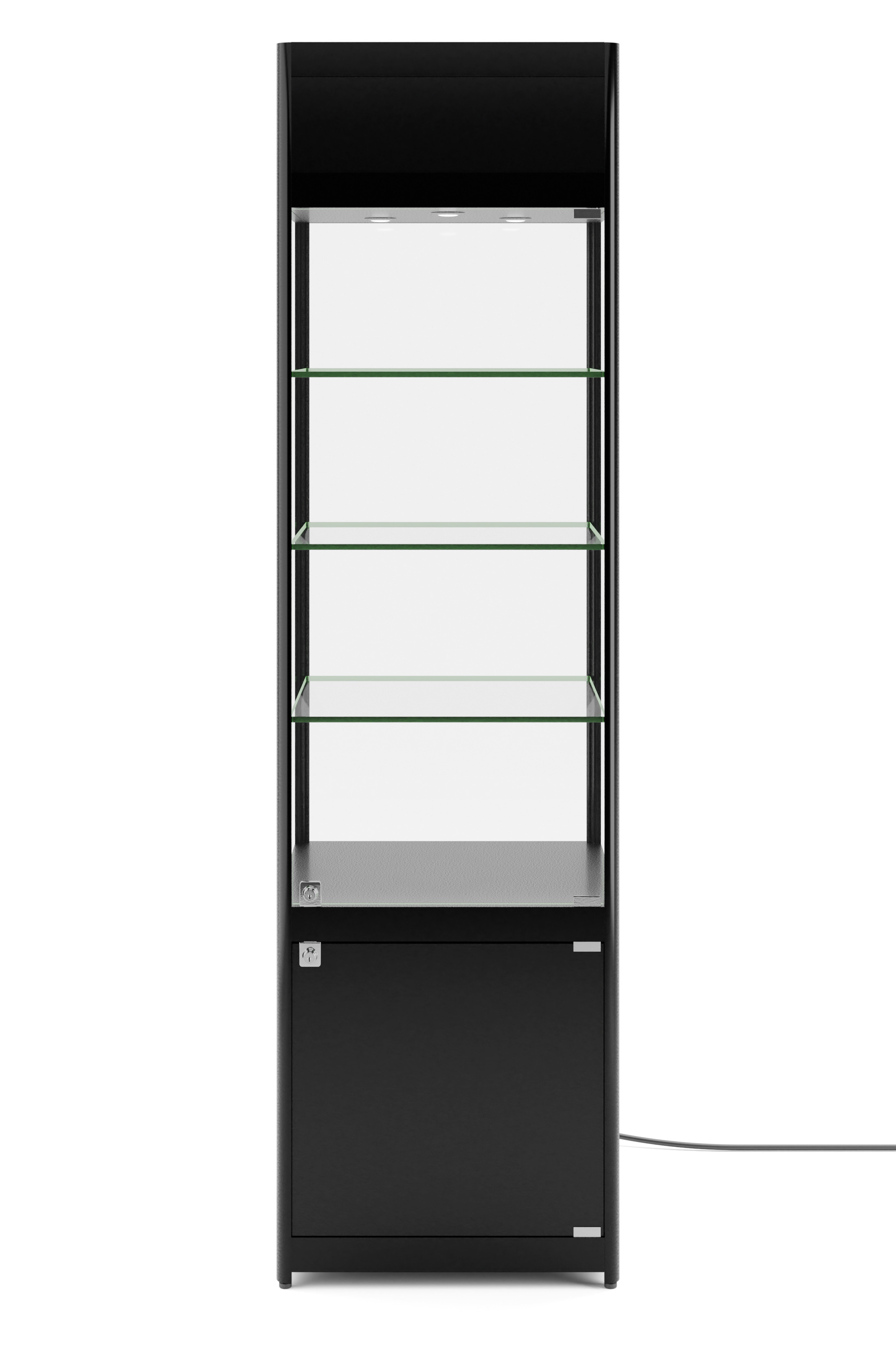 20" Display Case w/ LED Lights, Glass Shelves, Locking Hinged Door - Black - Image 3