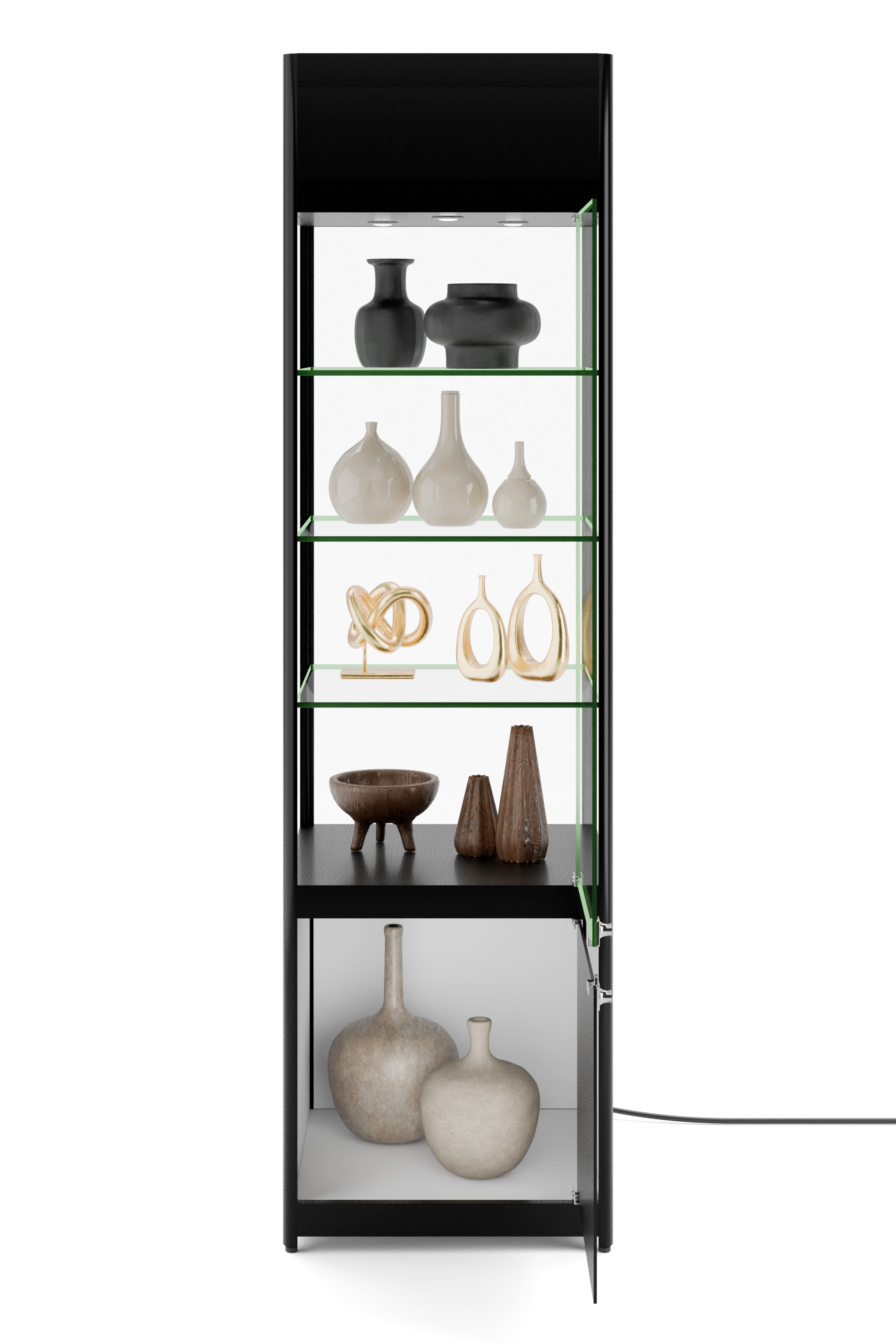 20" Display Case w/ LED Lights, Glass Shelves, Locking Hinged Door - Black - Image 5