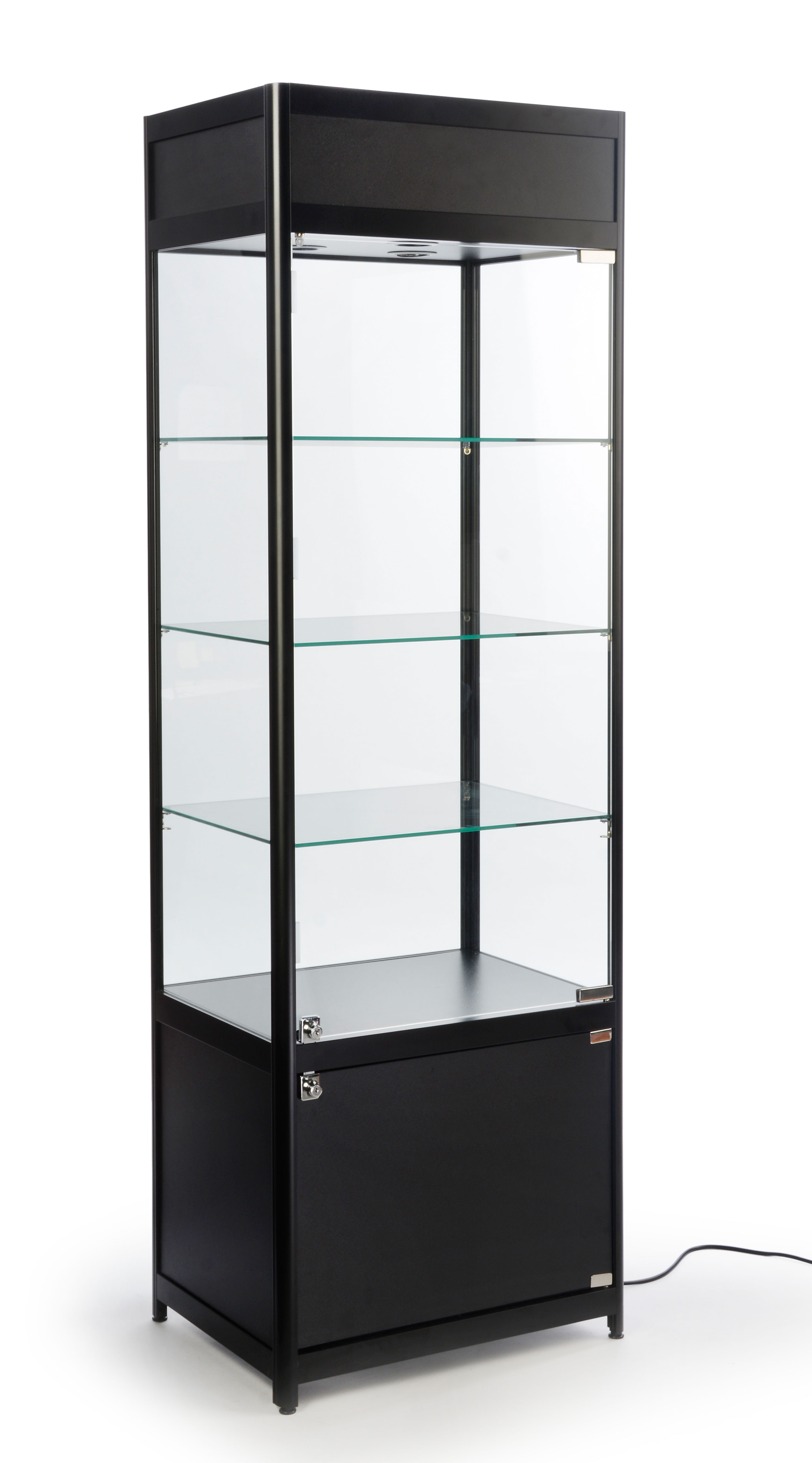 Knock Down Tower Display Case | 3 Top Lights & Base Storage | Displays2Go