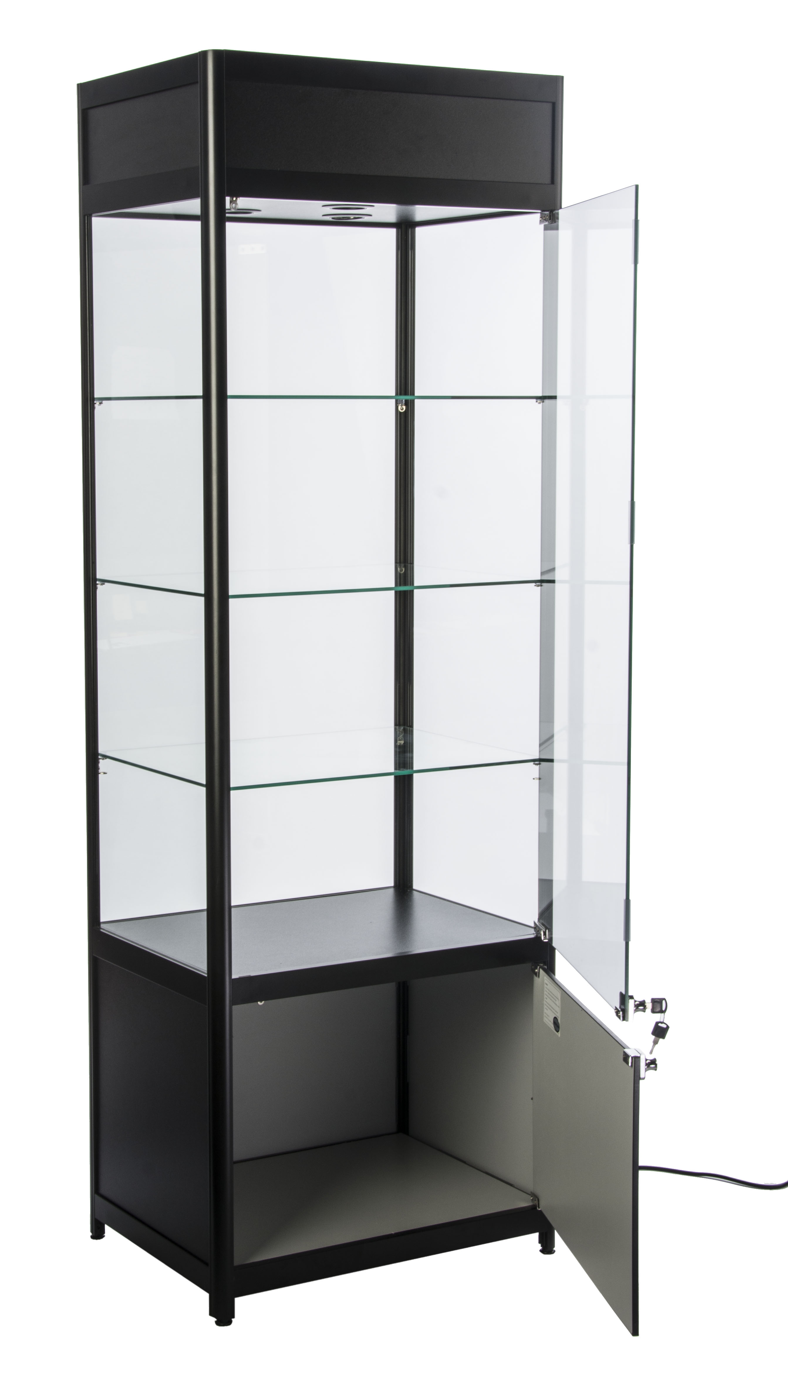 Knock Down Tower Display Case | 3 Top Lights & Base Storage | Displays2Go