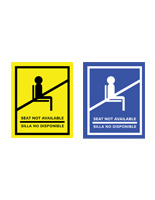 English/Spanish social distancing seat sticker with self-adhesive backing