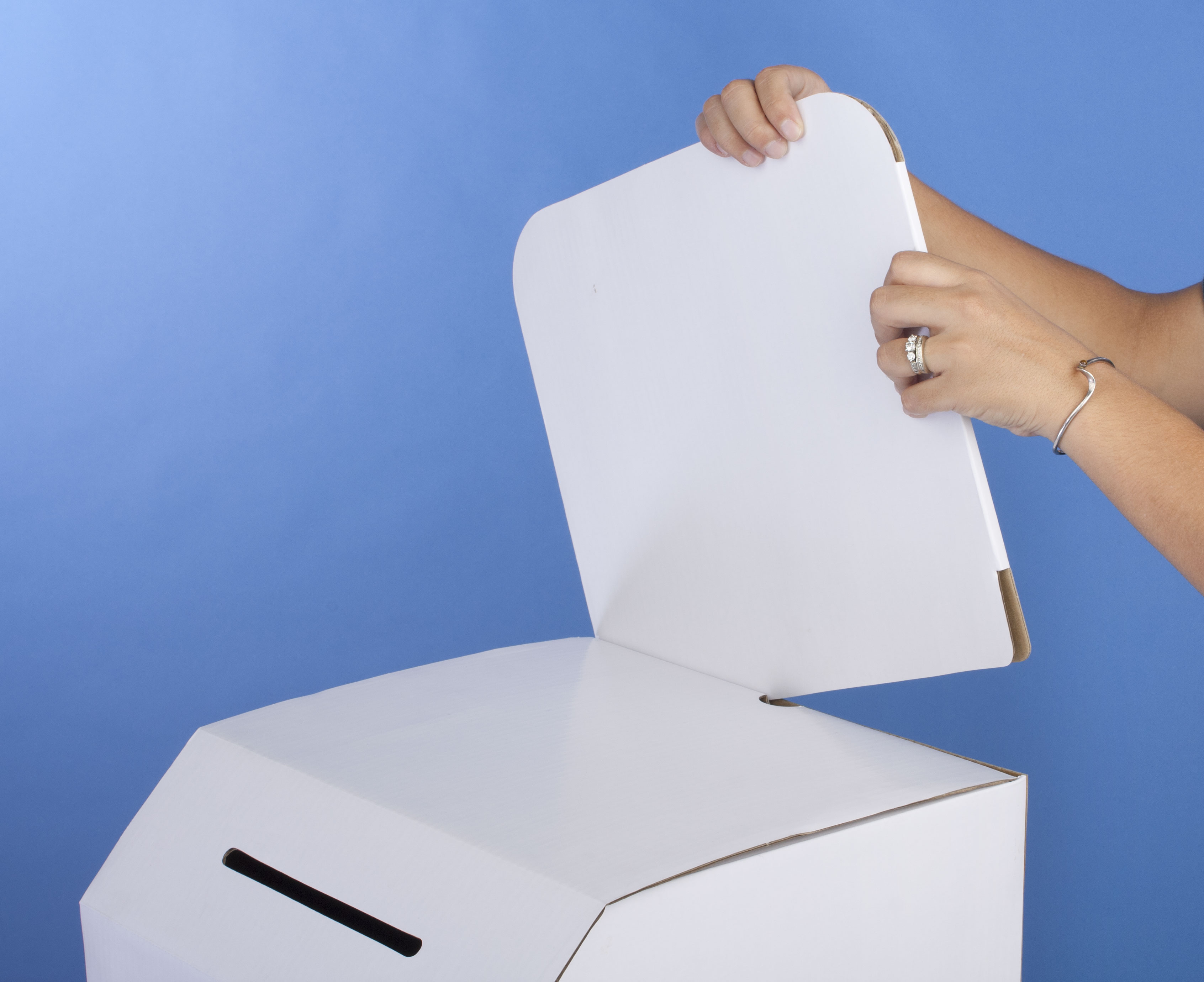 Cardboard Ballot Box, Floorstanding or Countertop, Removable Header - White - Image 4